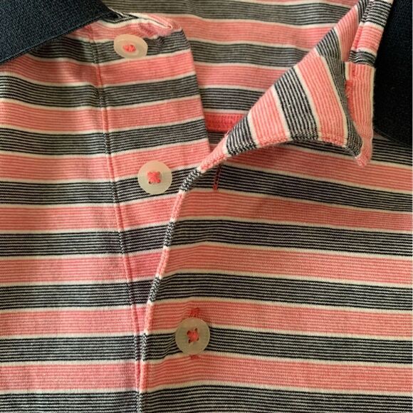 Byron Nelson Pink Navy Striped 3 Button Cotton Short Sleeve Polo Sz L - Picture 7 of 7